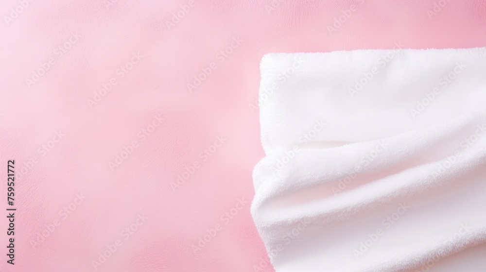 White cotton towels on a pink background. Bathroom decor and accessories. White cotton towels on a pink background. Bathroom decor and accessories.