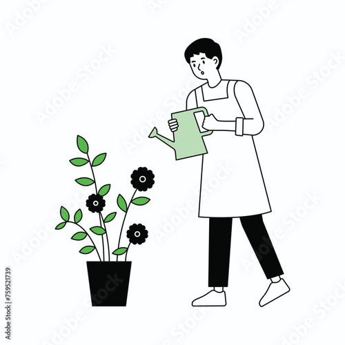 People who do gardening. People are planting or watering flowers. flat design style minimal vector illustration.