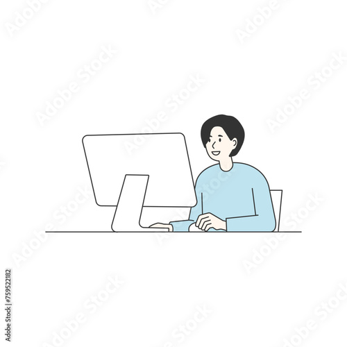 A variety of characters are surfing the Internet on their laptops. flat design style vector graphic illustration set