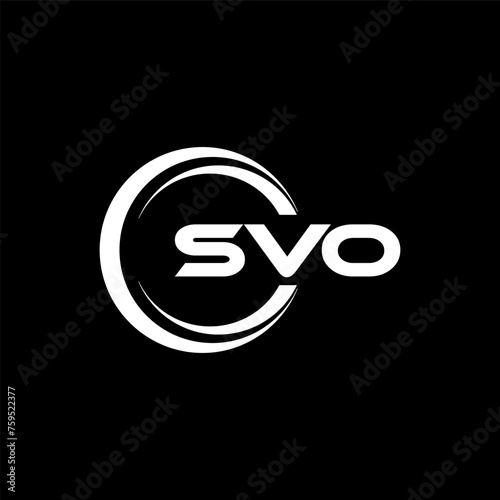 SVO letter logo design with black background in illustrator, cube logo, vector logo, modern alphabet font overlap style. calligraphy designs for logo, Poster, Invitation, etc. photo