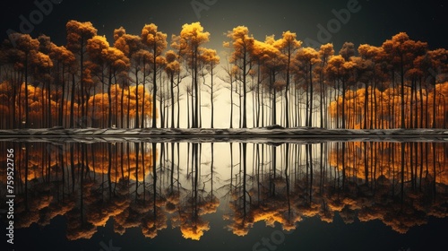 mystic autumn trees by lakeside