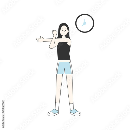 People character exercising. People are doing warm-up exercises in various movements. flat design style minimal vector illustration.