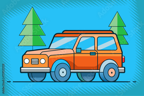 A cute SUV is parked in front of a tree with lush greenery.
