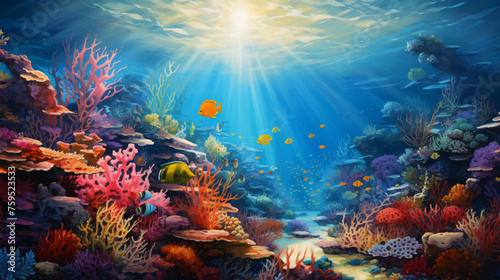 Underwater scene with reef oil paint 