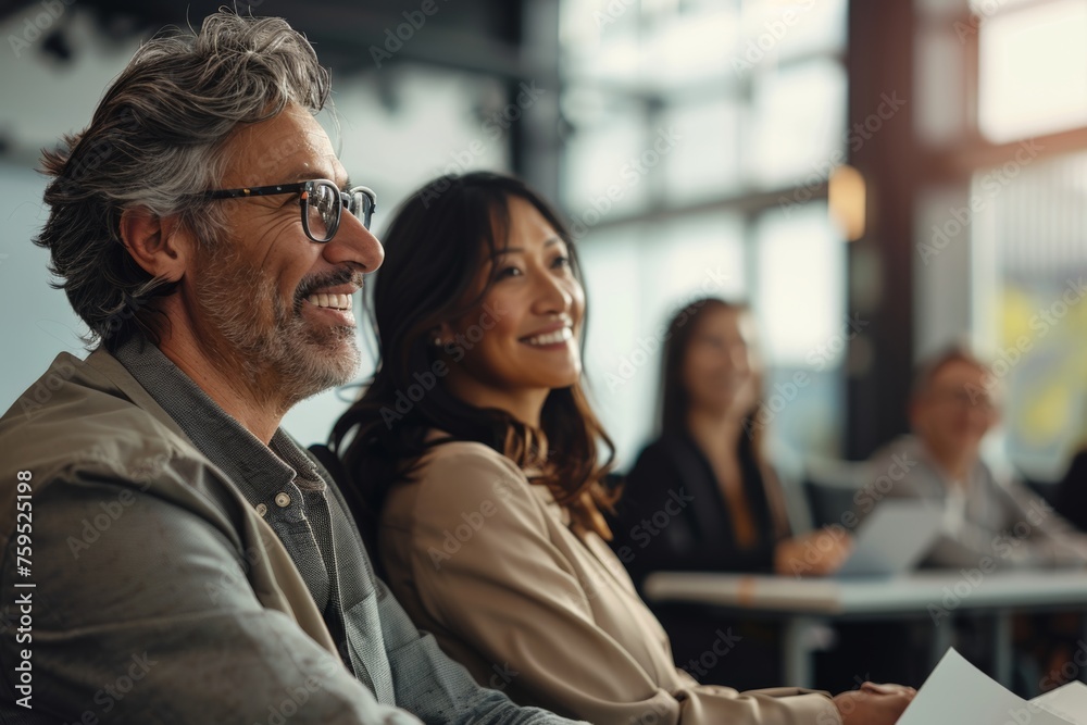Smiling professionals in a business meeting. Smiling professionals in a business meeting.