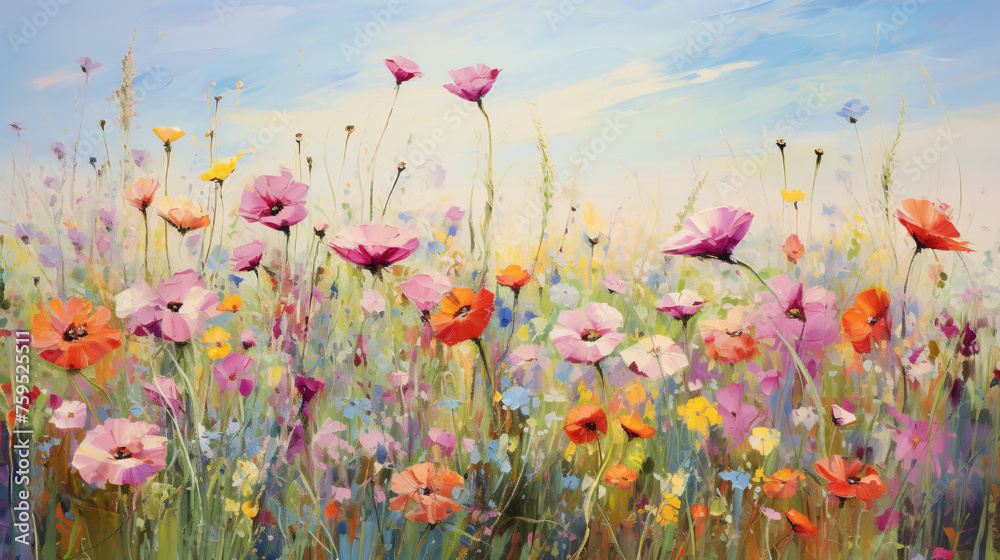 Vibrant oil painting capturing wildflowers 