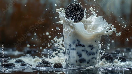 falling cookies in splashes of milk photo