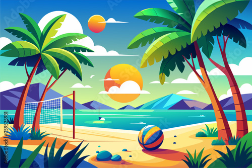 beach volleyball sport background is tree