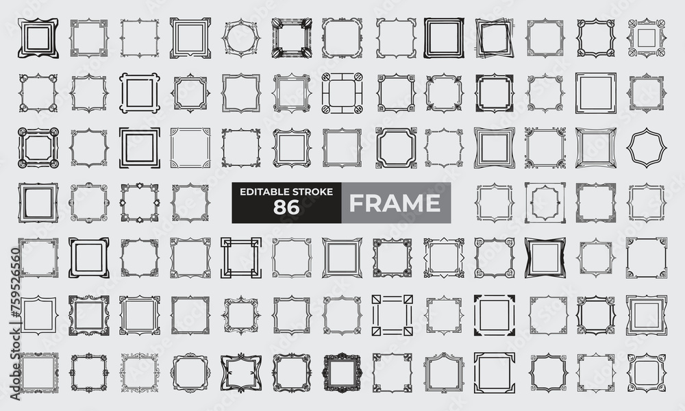 86 Set of simple Frame Icon Vector editable Line Icons. Contains such Icons as Floral frame, Decorative frame, Decorative vintage frames, borders set, photo frame, Vector design, decoration border, R 86 Set of simple Frame Icon Vector editable Line Icons. Contains such Icons as Floral frame, Decorative frame, Decorative vintage frames, borders set, photo frame, Vector design, decoration border, R