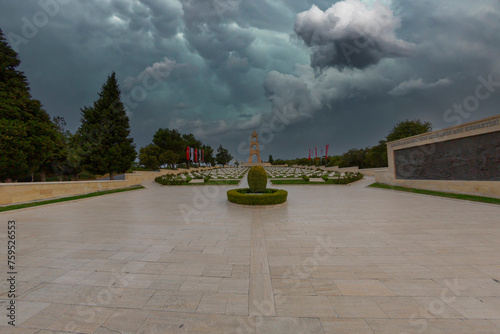 Çanakkale Martyrs' Memorial military cemetery is a war monument commemorating approximately Turkish soldiers who participated in the Battle of Gallipoli. photo