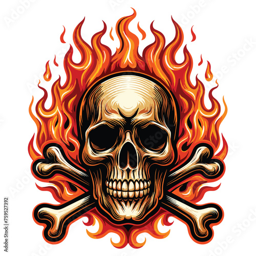 Flaming Skull vector illustration on white background