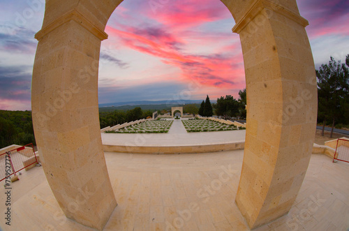 Çanakkale Martyrs' Memorial military cemetery is a war monument commemorating approximately Turkish soldiers who participated in the Battle of Gallipoli. photo