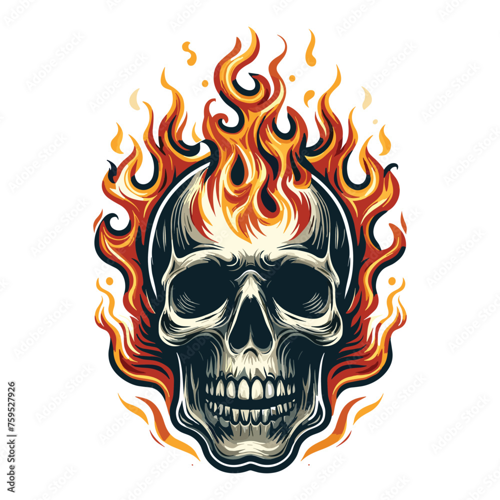 Flaming Skull vector illustration on white background Flaming Skull vector illustration on white background