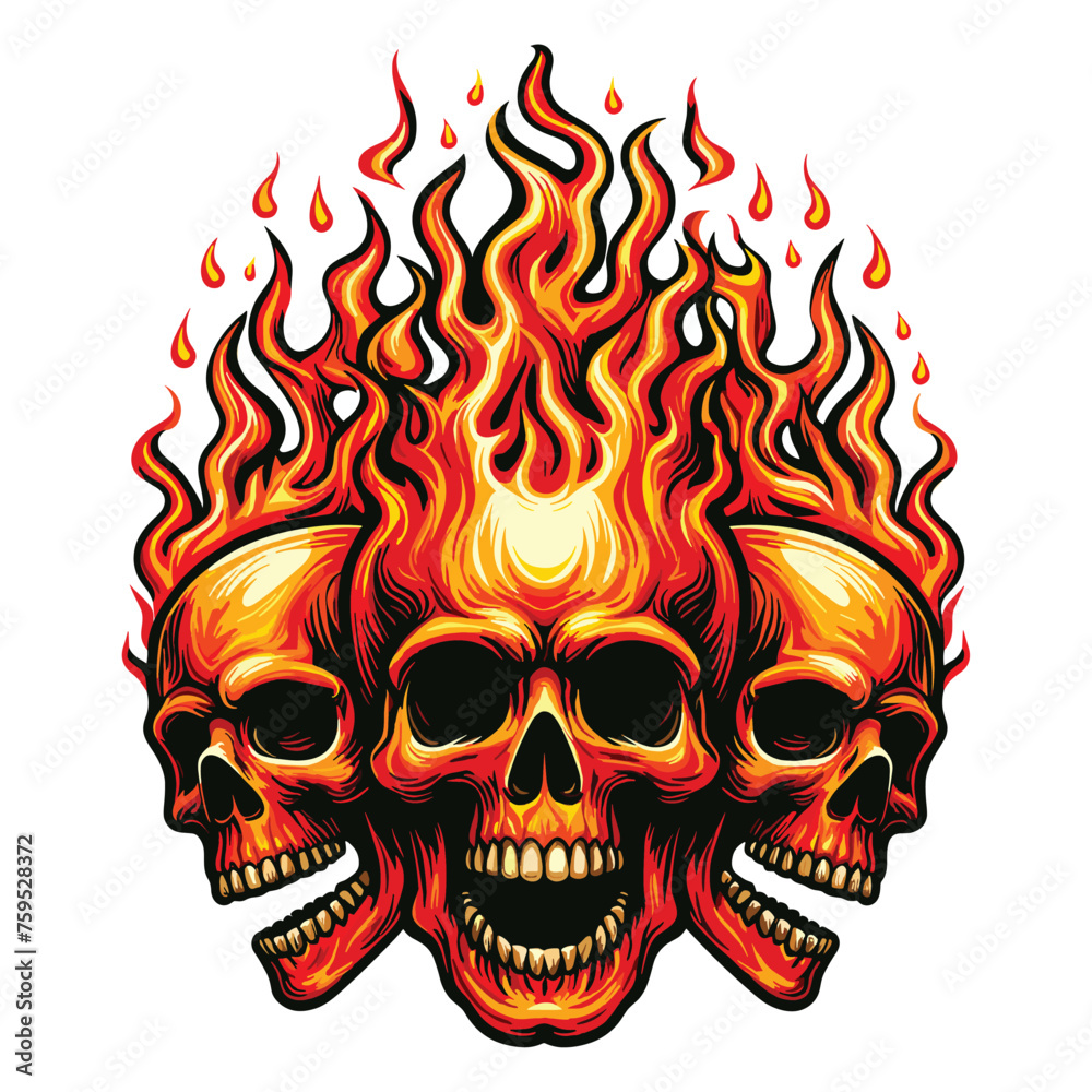 Flaming Skull vector illustration on white background Flaming Skull vector illustration on white background