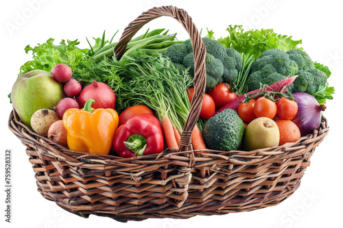 Bountiful basket of assorted fresh fruits, cut out - stock png.