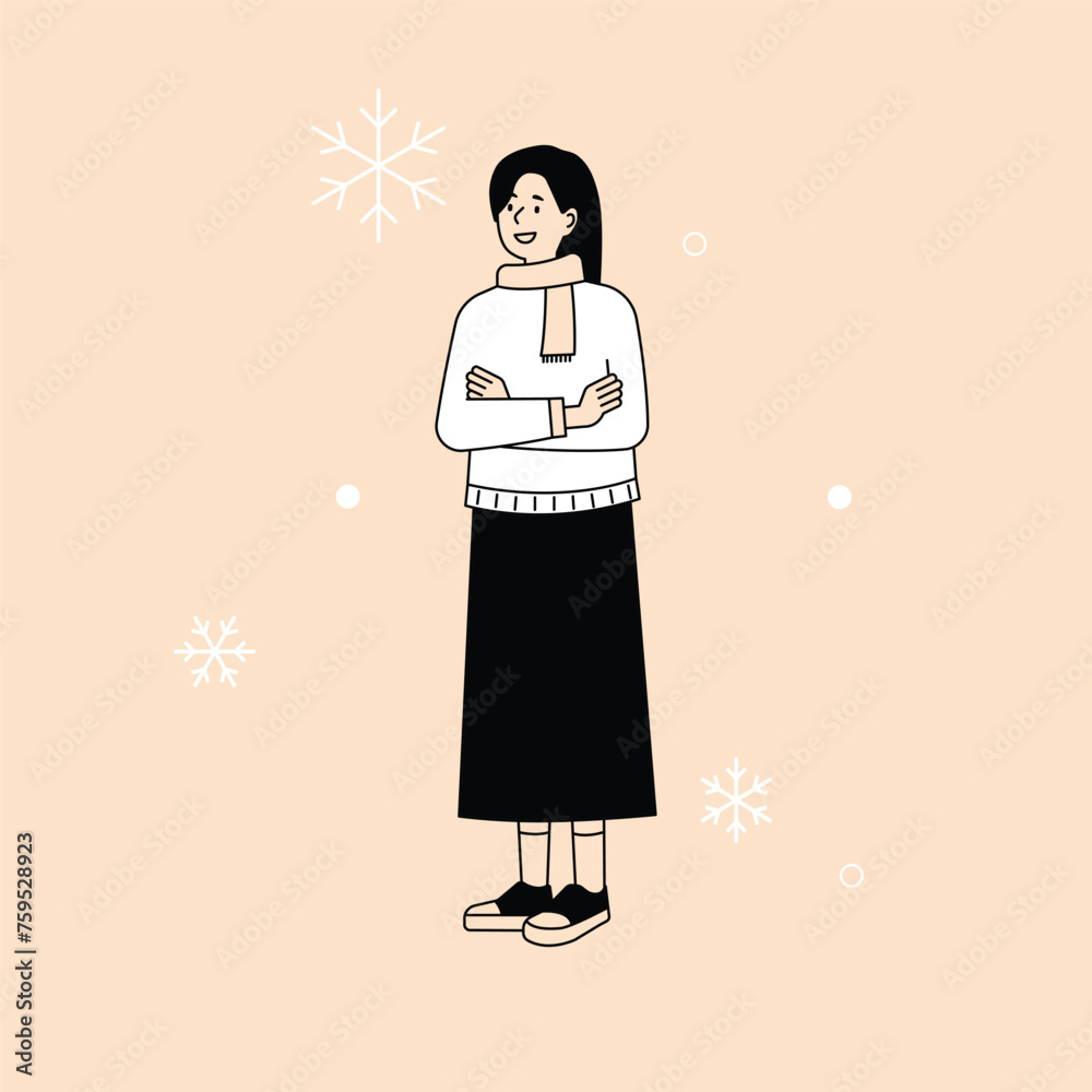 Stylish winter fashion. Young people standing in winter clothes. flat design style minimal vector illustration. Stylish winter fashion. Young people standing in winter clothes. flat design style minimal vector illustration.