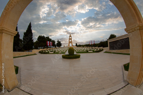 Çanakkale Martyrs' Memorial military cemetery is a war monument commemorating approximately Turkish soldiers who participated in the Battle of Gallipoli. photo