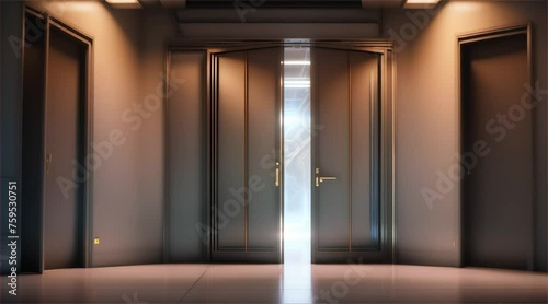 Open a luxurious door with a bright light ahead.