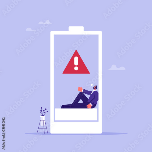 Exhausted and fatigue from hard work concept, stressed or anxiety from unhealthy work or depression and burnout, businessman low energy and burnout
