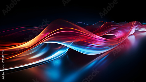 Blurry glowing wave and neon lines