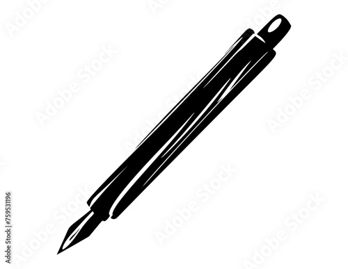 Continuous one line of fountain pen in silhouette on a white background. Linear stylized.Minimalist.
