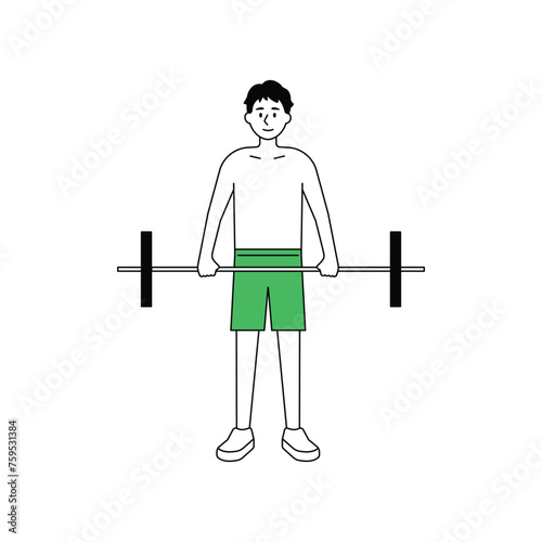 People are exercising with exercise equipment in the fitness center. flat design style minimal vector illustration.