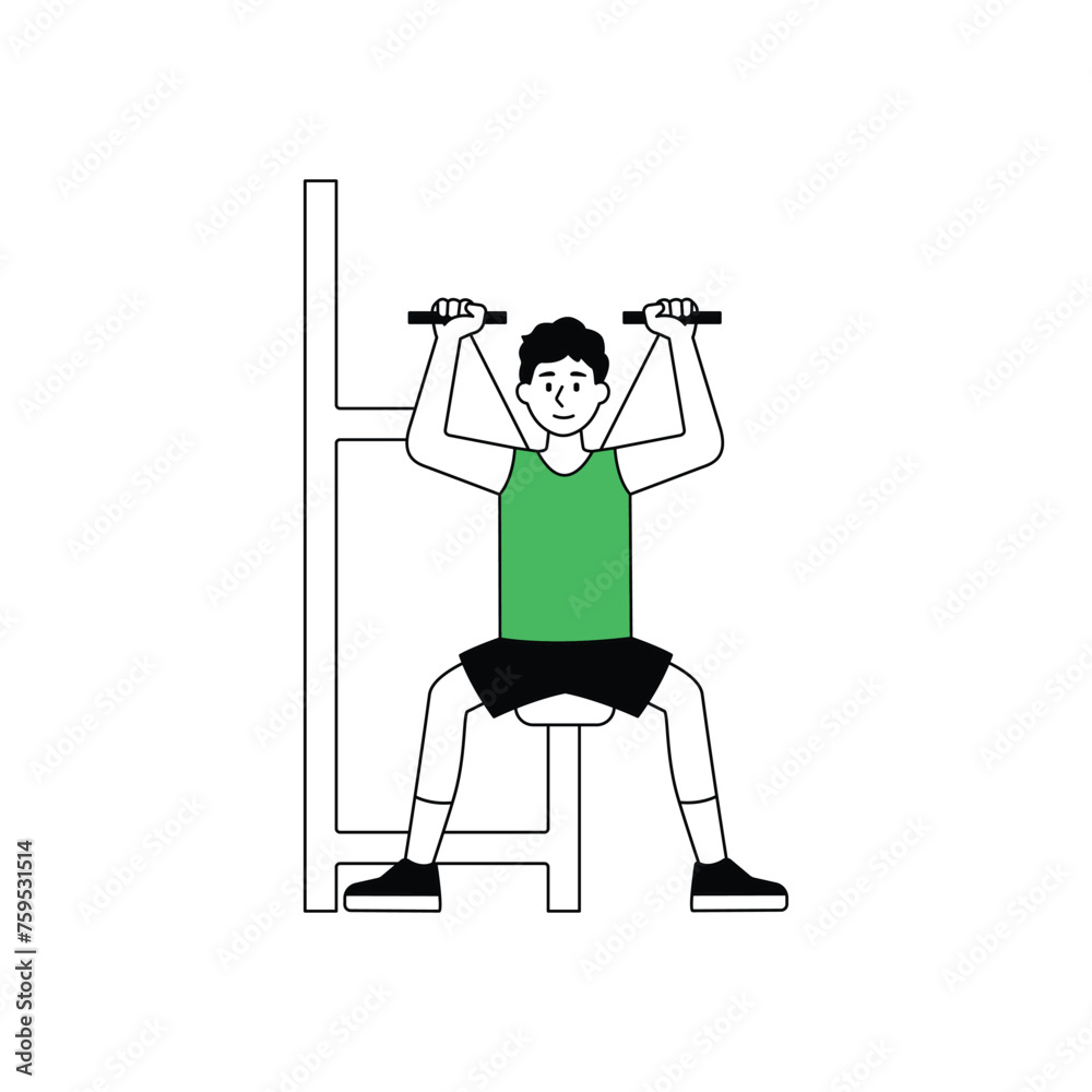 People are exercising with exercise equipment in the fitness center. flat design style minimal vector illustration.