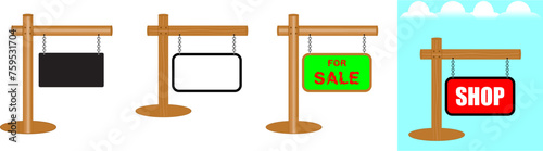 Set of Various Vector Real Estate Signs - Blank, For Sale By Owner, For Sale, For Rent and For Lease. Real estate sign.