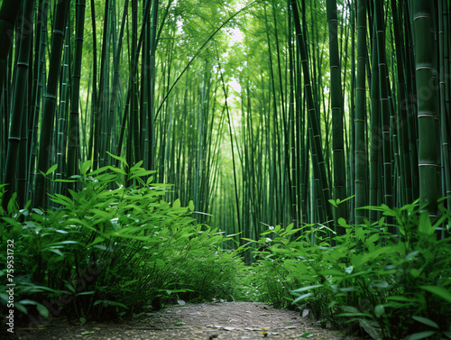 a path through a bamboo forest