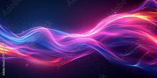 Lively see-through smooth gradient flow. Purple fluorescent hue wave. Sapphire luminous sleek stripes backdrop. Illuminated trail ripple blaze track and radiance bend whirl. photo