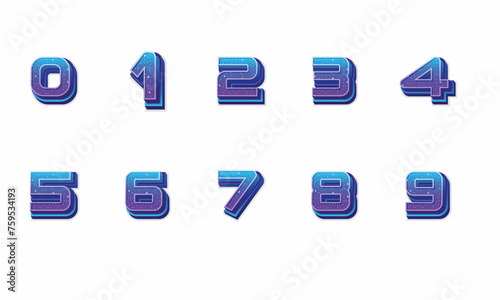 Blue Color 0-9 Counting Number Set, Collection of 0-9 Counting  white Background JPG