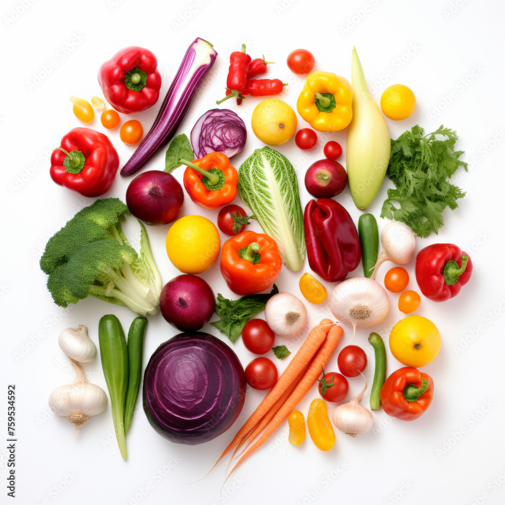 food, pepper, vegetable, tomato, vegetables, fresh, healthy, red, fruit, cucumber, green, diet, onion, isolated, salad, vegetarian, white, paprika, fruits, apple, organic, natural, raw, ingredient, ga - obrazy, fototapety, plakaty 