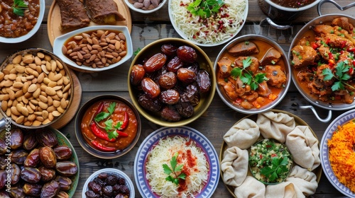 Traditional Arabic Food Served During Ramadan Featuring Dates and Almonds