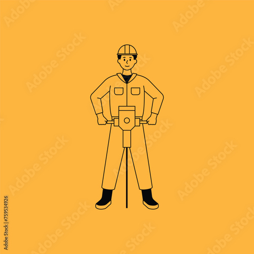 Workers doing a variety of jobs at the construction site. flat design style minimal vector illustration.