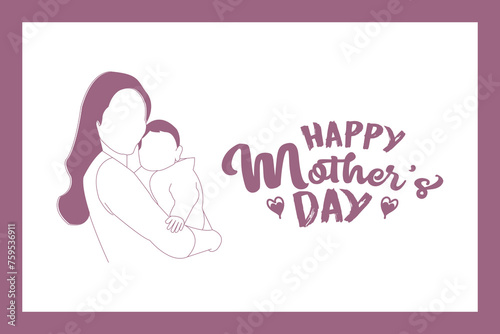 Happy Mother s Day typography. Mother holding her baby vector.