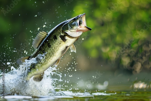 Bass fish jumping out of the water.