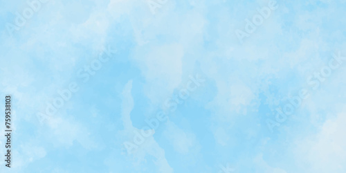 Abstract blue watercolor painted sky background by teal color blue, Abstract blue color clouds background, Vibrant clear blue sky with puffy and blurry natural clear clouds. photo