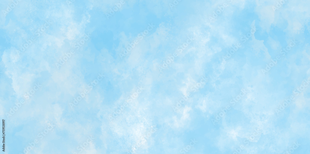 Abstract blue watercolor painted sky background by teal color blue, Abstract blue color clouds background, Vibrant clear blue sky with puffy and blurry natural clear clouds. - obrazy, fototapety, plakaty 