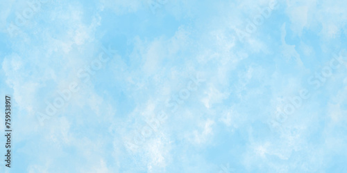 Abstract blue watercolor painted sky background by teal color blue, Abstract blue color clouds background, Vibrant clear blue sky with puffy and blurry natural clear clouds.