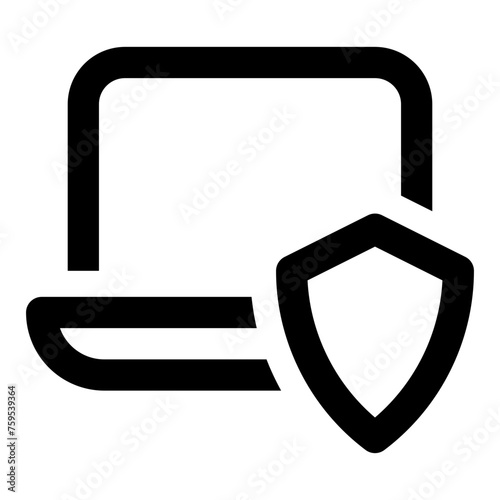 Laptop shield icon in outline style. Simple computer security vector illustration — pixel-perfect icon.