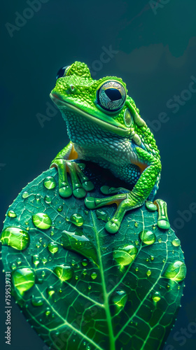 A frog that can photosynthesize  just like a plant. mobile phone wallpaper or advertising background