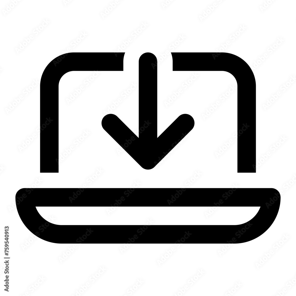 Laptop arrow down icon in outline style. Simple computer desktop vector illustration — pixel-perfect icon.