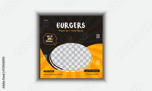 Social media banners for food promotion and  menu food sales  banner and Pizza, burger or hamburger online sale