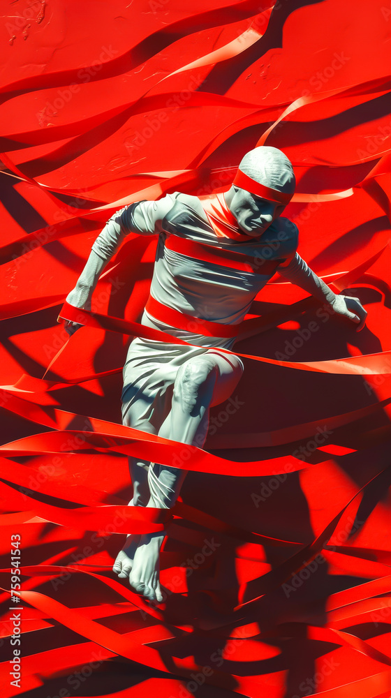 A figure struggling to run, tied up in red tape, mobile phone wallpaper