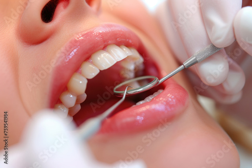 Dental examination, woman with toothache, periodontal disease in wisdom teeth, gum inflammation, dental pain, health problems concept