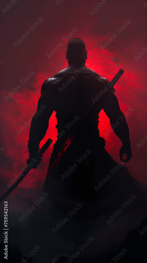 A warrior emerging from the shadows, rendered in a dramatic lighting style, mobile phone wallpaper