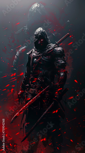 A warrior emerging from the shadows  rendered in a dramatic lighting style  mobile phone wallpaper