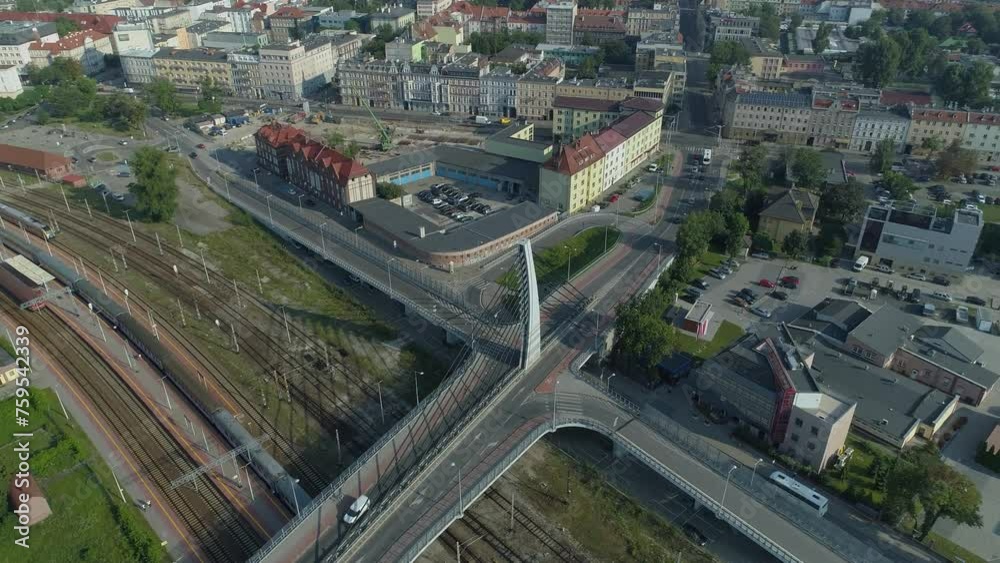 Beautiful Bridge Train Tracks Opole Aerial View Poland Beautiful Bridge Train Tracks Opole Aerial View Poland