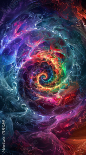 A spectral spiral swirling in an abstract space, depicted in a surreal style, mobile phone wallpaper