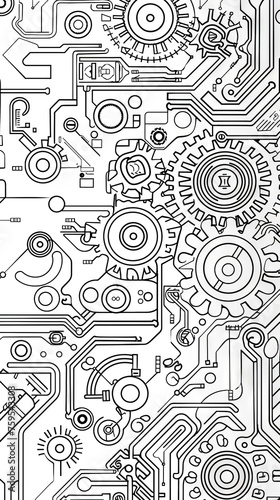 Wallpaper Mural A doodle featuring technological elements like gears and circuits, lineal style. mobile phone wallpaper Torontodigital.ca